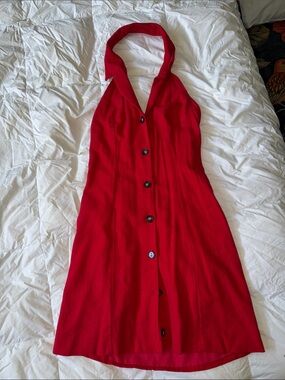 Red Halter Button-Front Dress